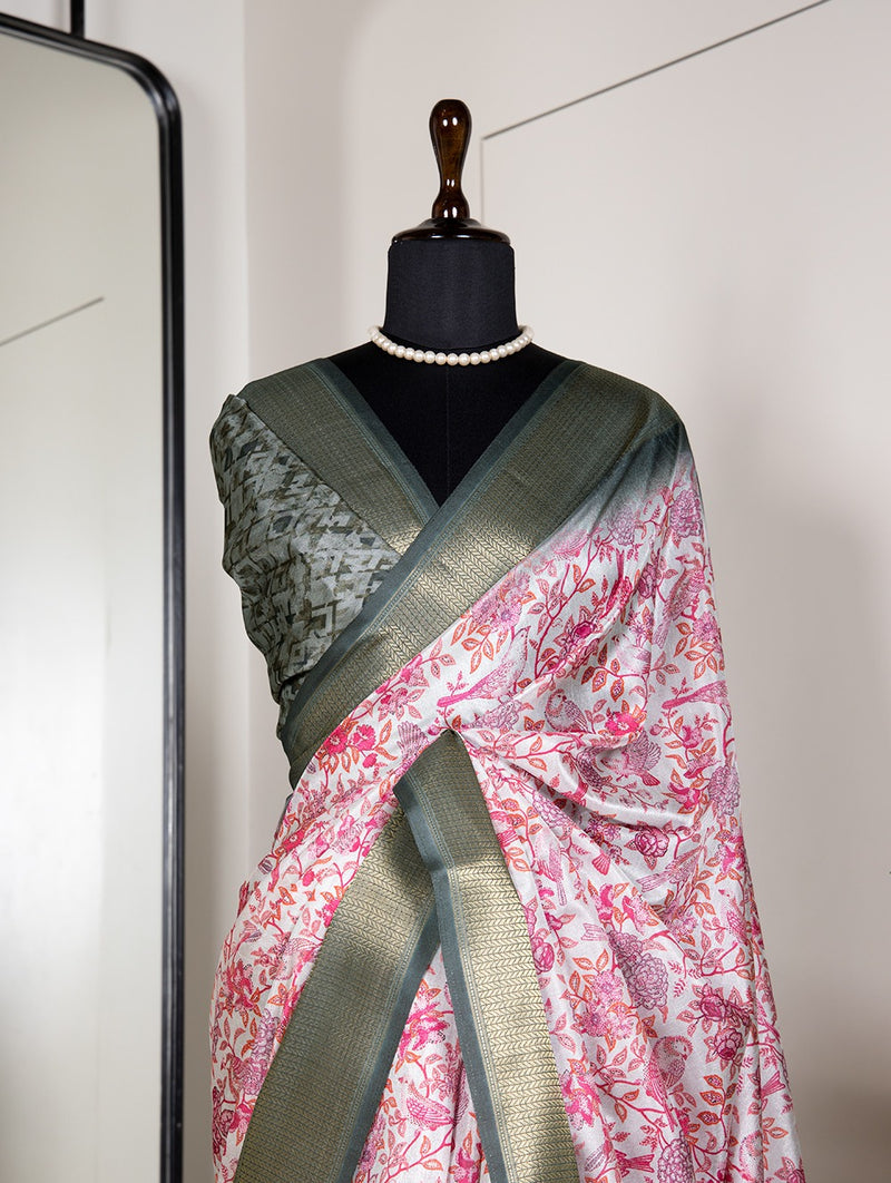 Beautiful Designer Digital Printed Dola Silk Saree