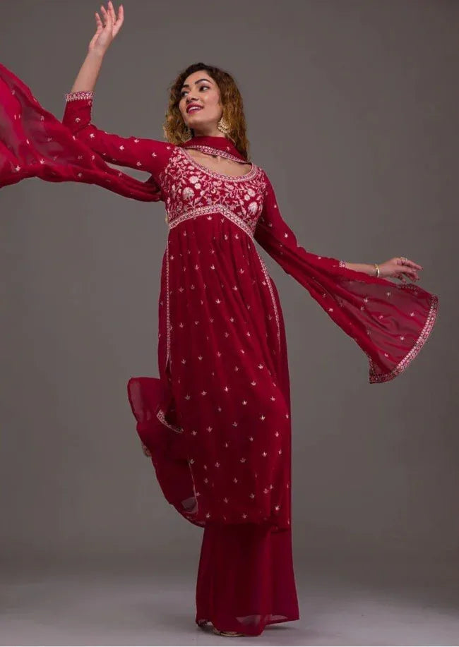 Beautiful Designer Yd 005 Georgette Readymade Plazzo Style Suits