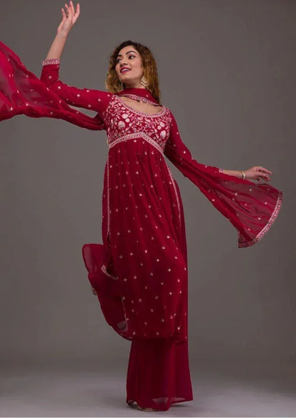 Beautiful Designer Yd 005 Georgette Readymade Plazzo Style Suits