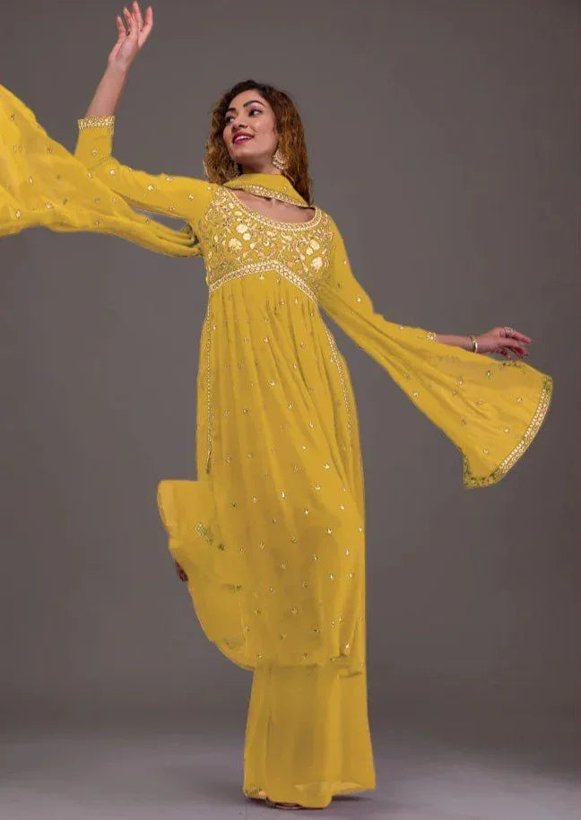Beautiful Designer Yd 005 Georgette Readymade Plazzo Style Suits