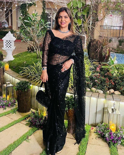 Beautiful Designer Pure Heavy Mono Net Sequins Saree