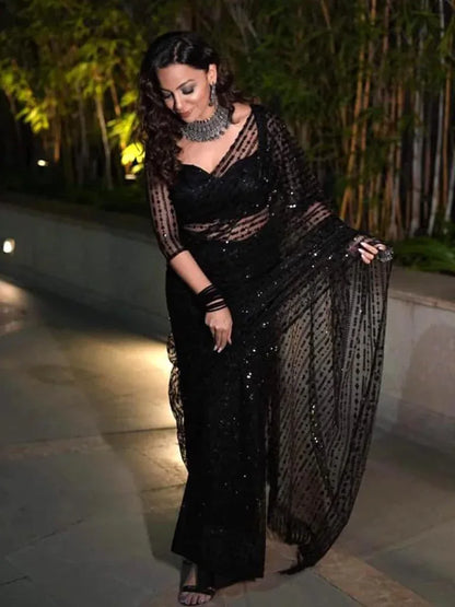 Beautiful Designer Pure Heavy Mono Net Sequins Saree