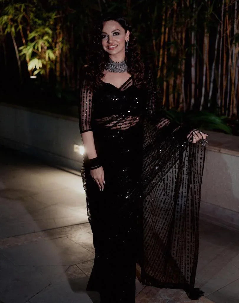 Beautiful Designer Pure Heavy Mono Net Sequins Saree
