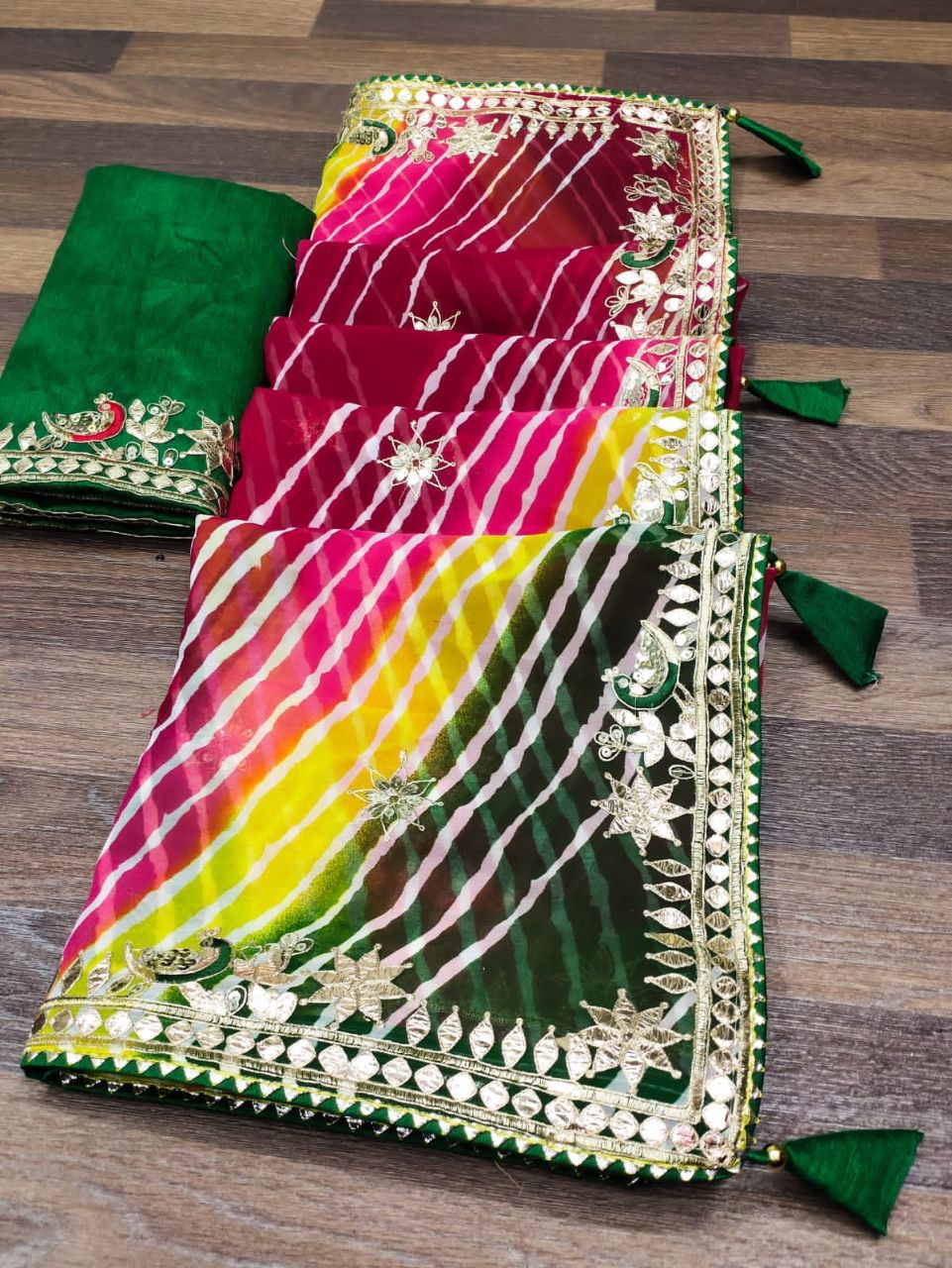 Beautiful Designer Pure Georgette Lereiya Jaipruri Hand Work Sequins Saree