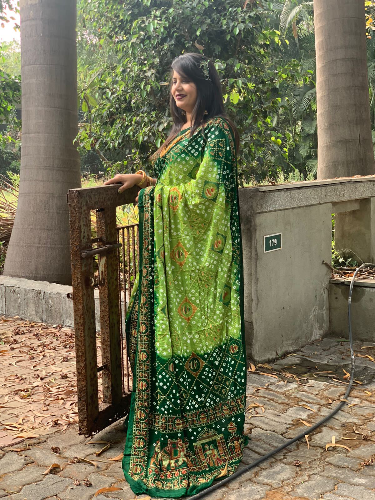 Beautiful Designer Tulshi Ajrakh Lagdi Patta Pure Gajji Soft Silk Saree