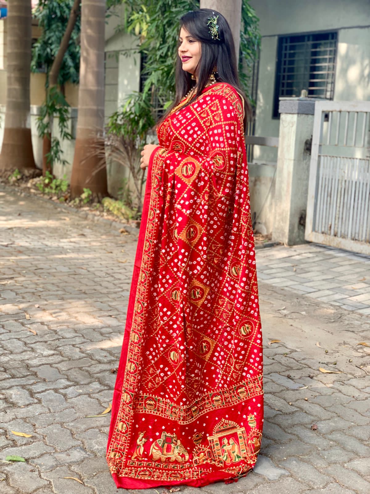 Beautiful Designer Tulshi Ajrakh Lagdi Patta Pure Gajji Soft Silk Saree