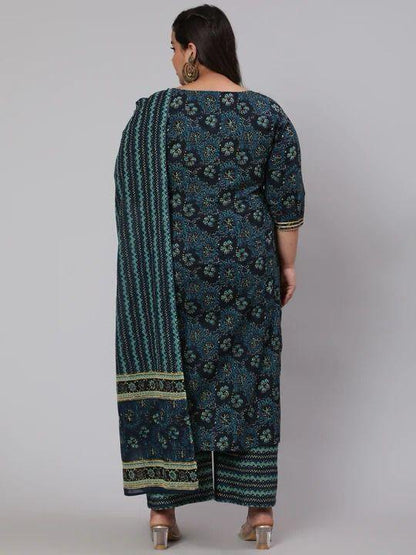 Beautiful Designer Plus Size Jaipuri Kurta Palazzo Dupatta Set