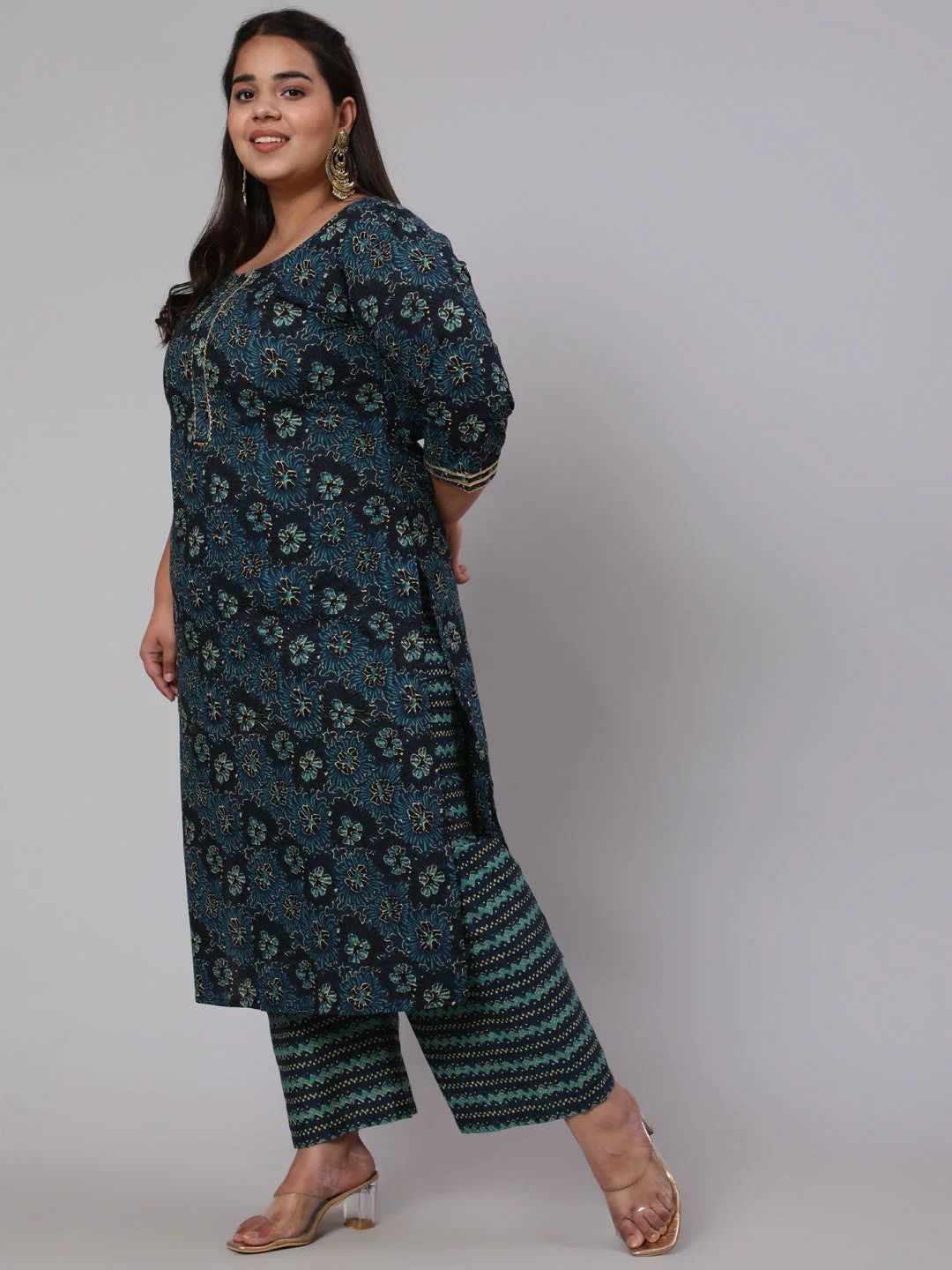 Beautiful Designer Plus Size Jaipuri Kurta Palazzo Dupatta Set