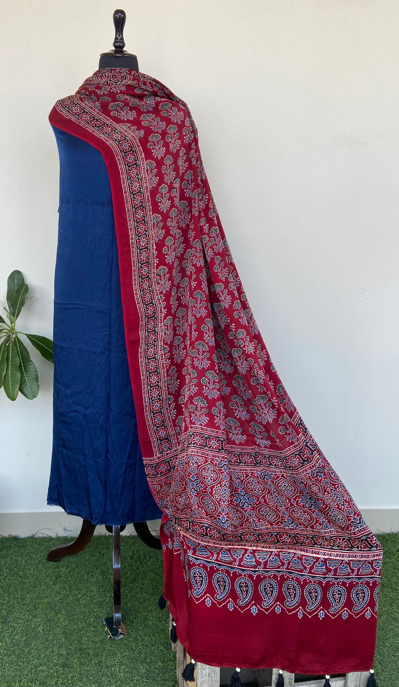 Beautiful Plain Top with Ajrakh Print Dupptta Salwar Suit