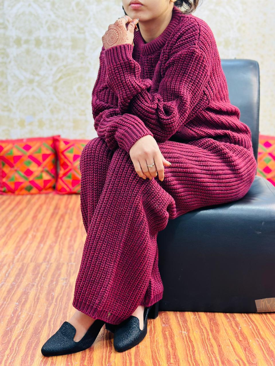 Winter Special Knitting Stitched Kurti Plazzo Dupatta