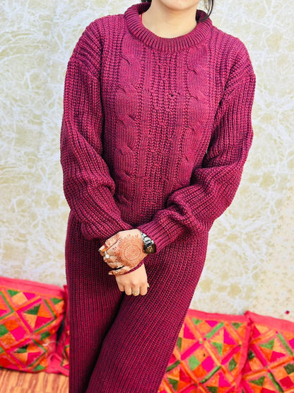 Winter Special Knitting Stitched Kurti Plazzo Dupatta