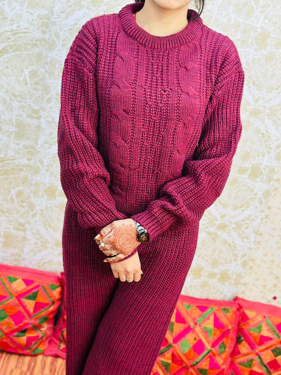 Winter Special Knitting Stitched Kurti Plazzo Dupatta