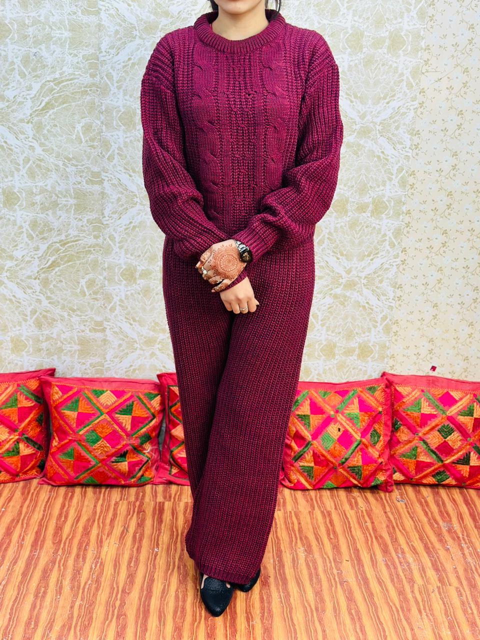 Winter Special Knitting Stitched Kurti Plazzo Dupatta