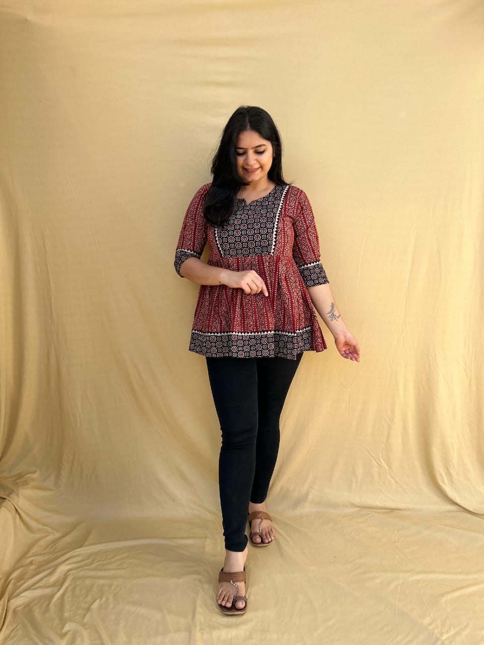 Beautiful Designer Ajrakh Handblock Frock style Short Top