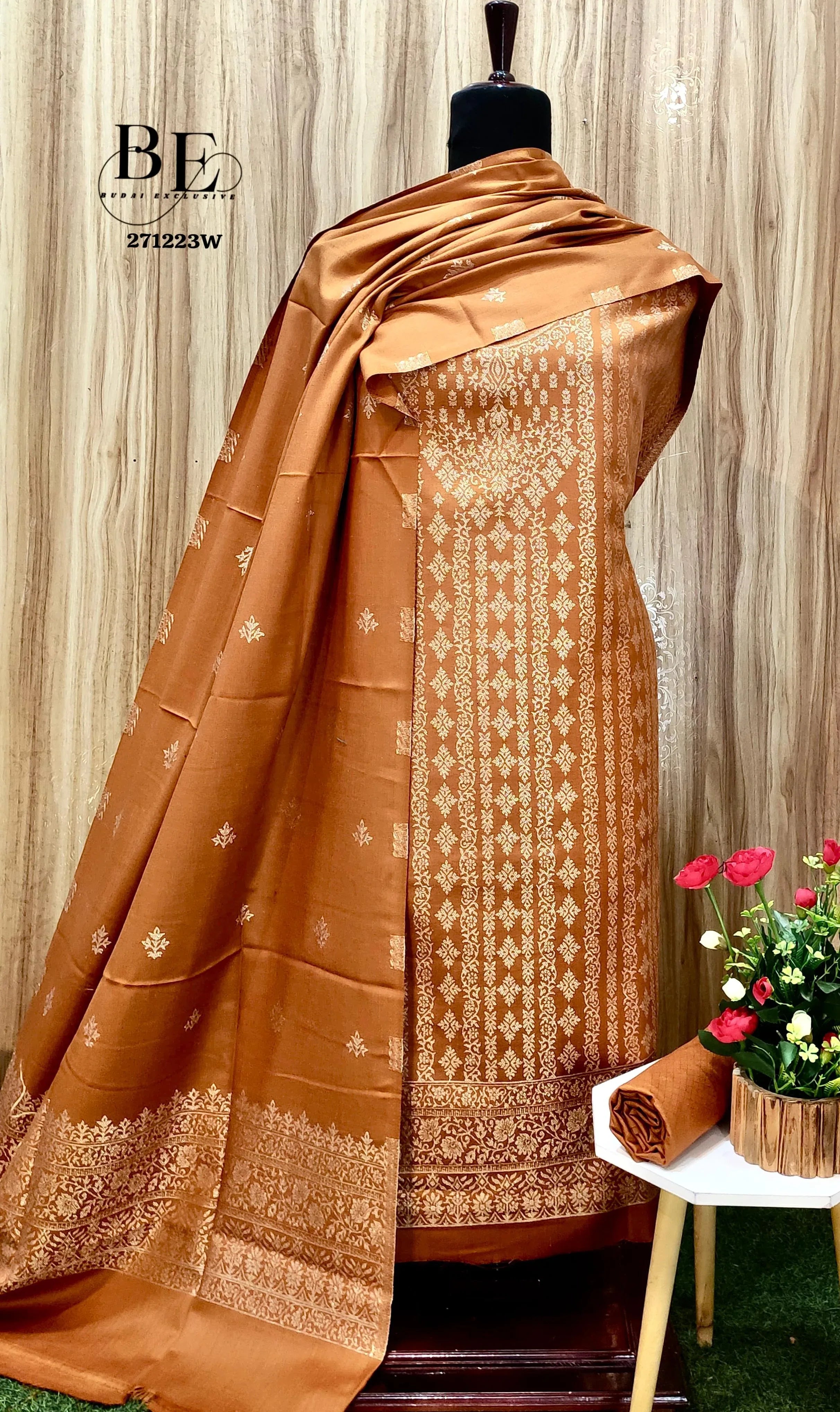 Beautiful Designer Pure Pashmina Zari Weaving Work Salwar Suit