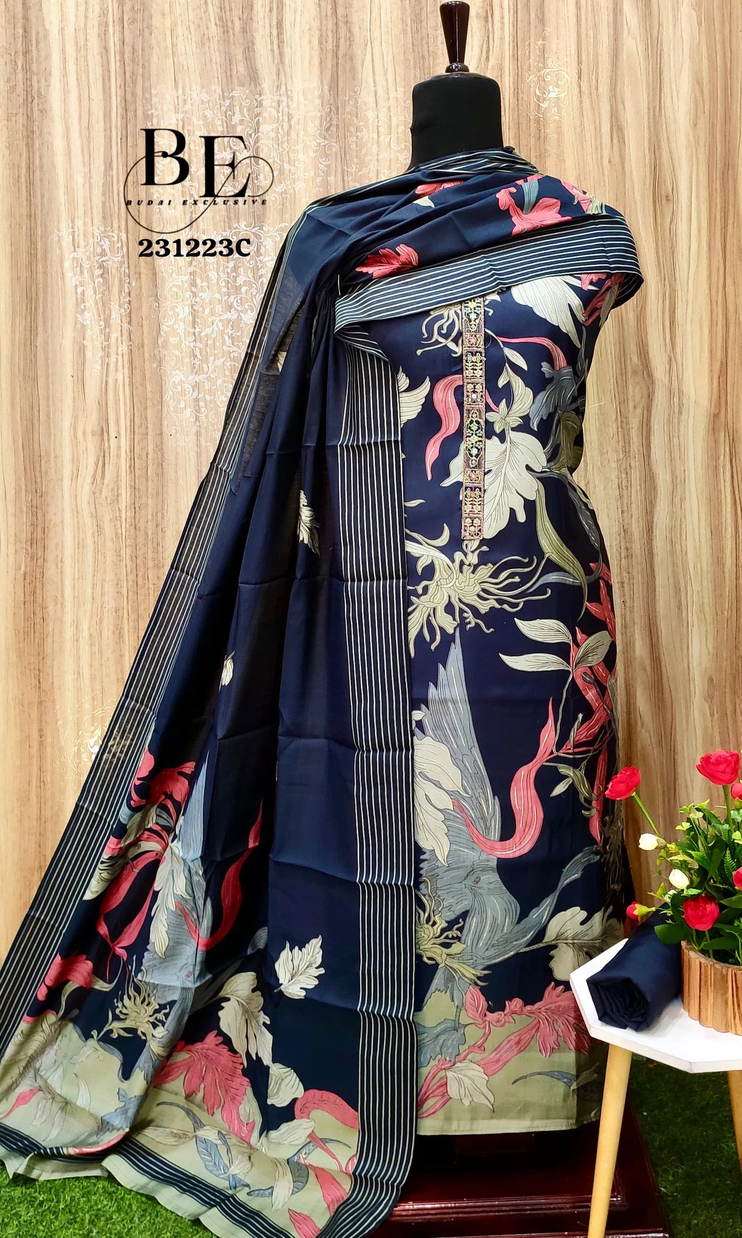 Beautiful Designer Pure Viscose Muslin Digital &amp; Foil Print Salwar Suite
