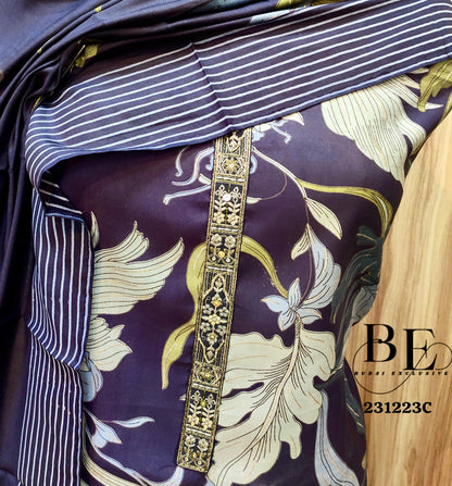 Beautiful Designer Pure Viscose Muslin Digital &amp; Foil Print Salwar Suite