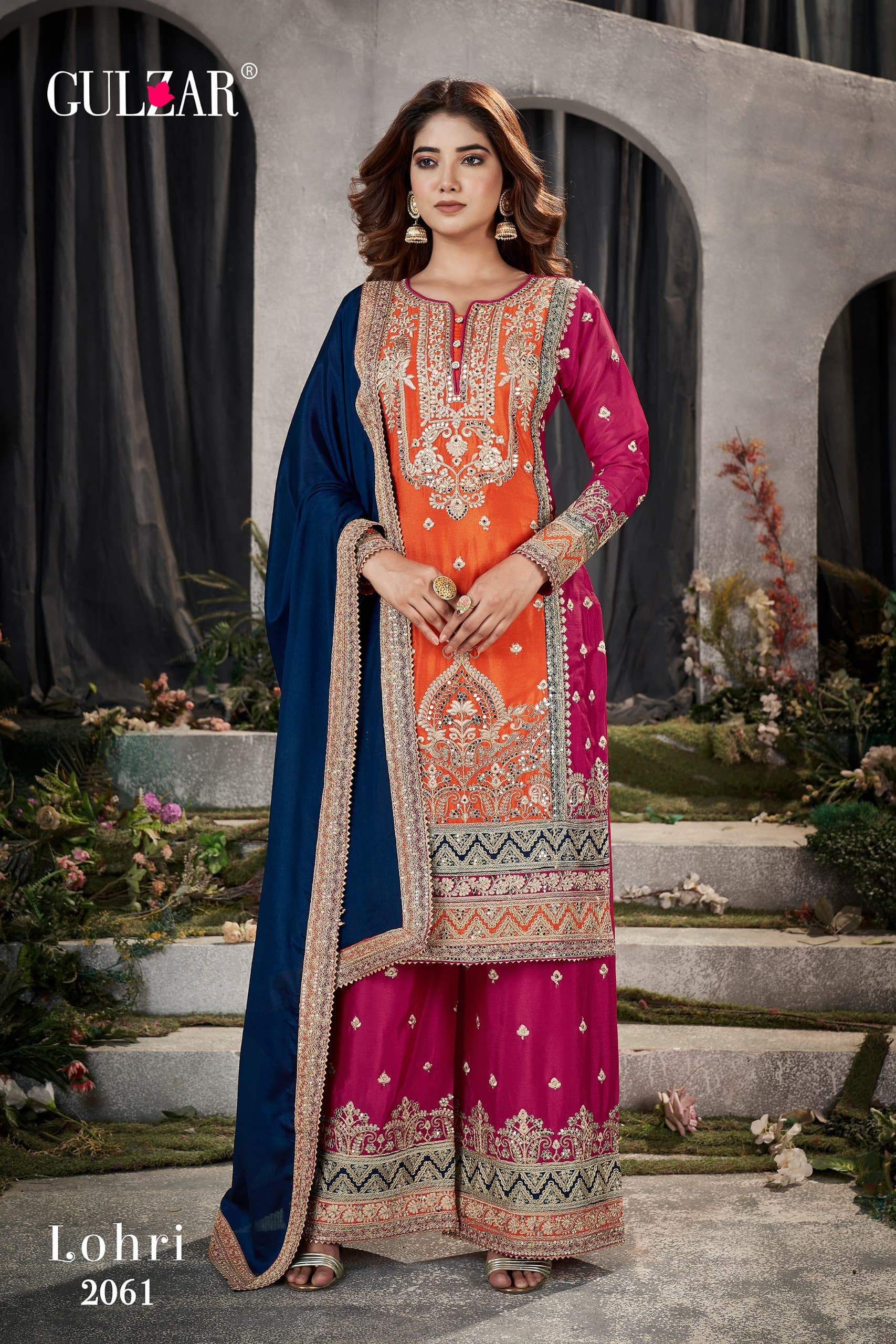 Gulzar Launch Lohri 2061-2063 Series Chinon Designer Work Salwar Suits
