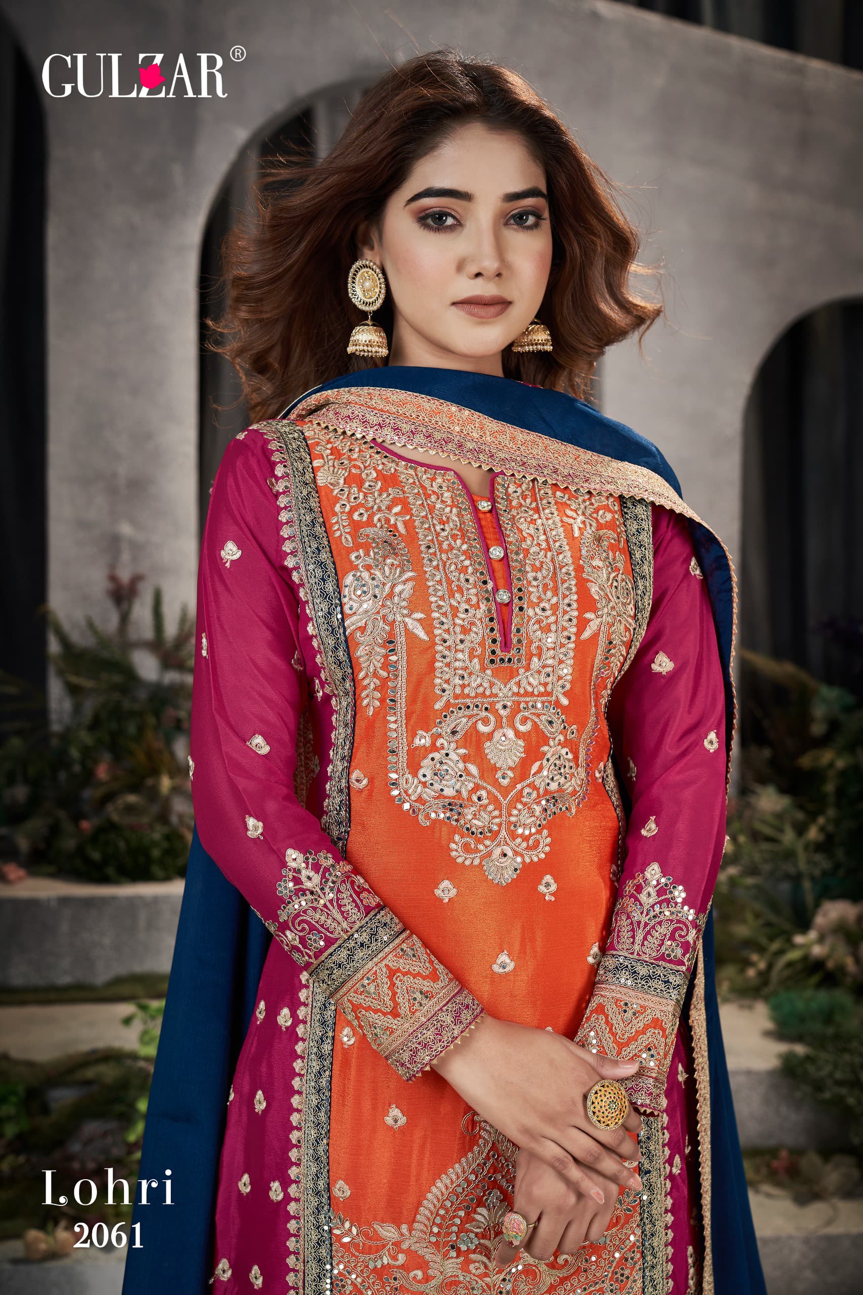 Gulzar Launch Lohri 2061-2063 Series Chinon Designer Work Salwar Suits
