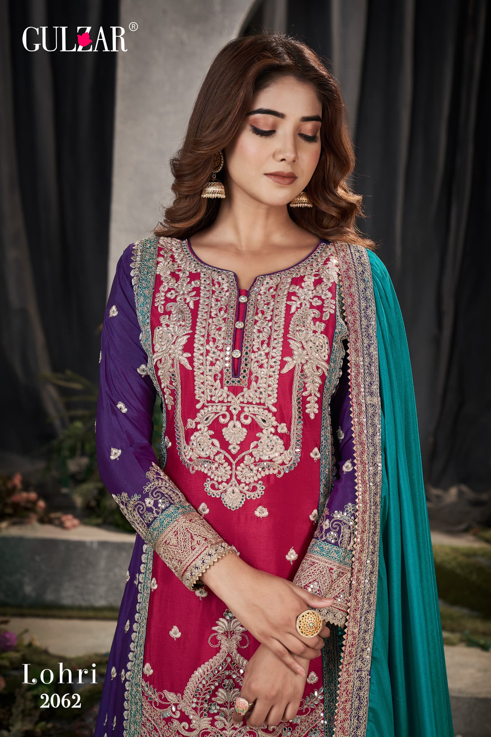 Gulzar Launch Lohri 2061-2063 Series Chinon Designer Work Salwar Suits