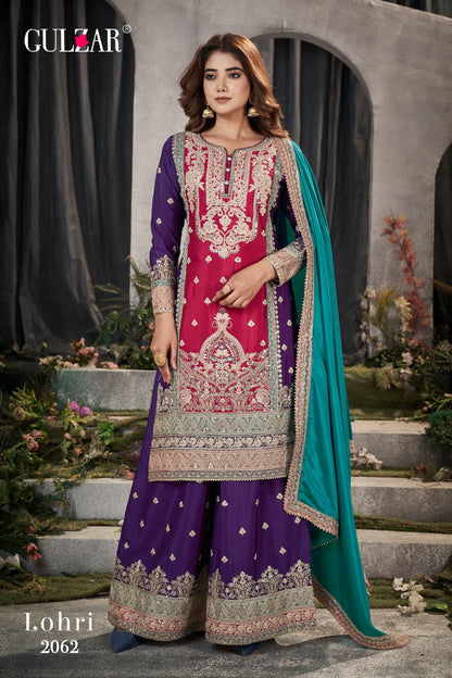 Gulzar Launch Lohri 2061-2063 Series Chinon Designer Work Salwar Suits