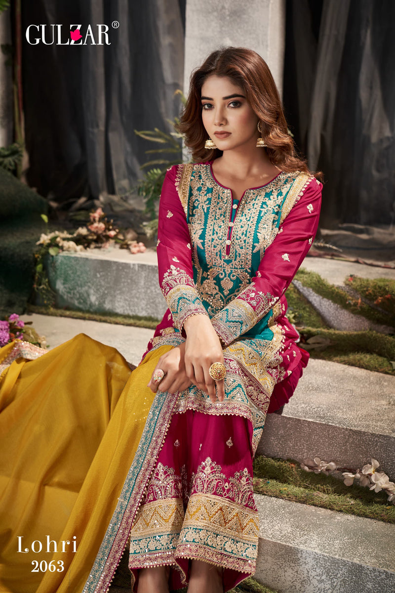 Gulzar Launch Lohri 2061-2063 Series Chinon Designer Work Salwar Suits