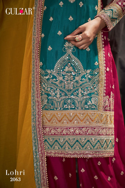 Gulzar Launch Lohri 2061-2063 Series Chinon Designer Work Salwar Suits
