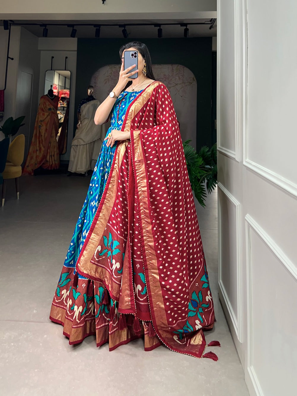 Beautiful Designer Patola Print Gown