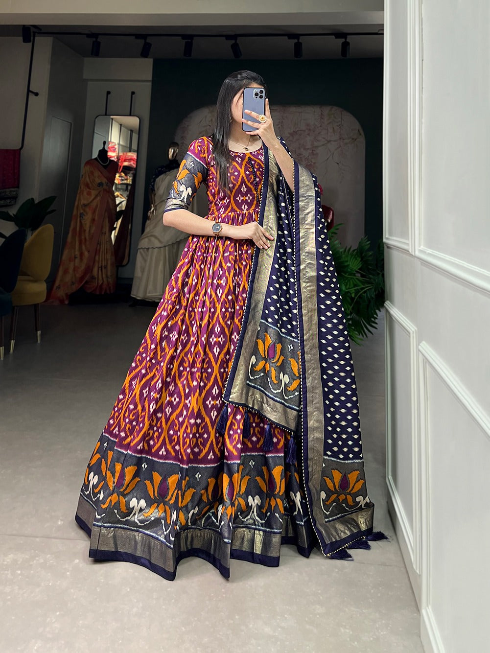 Beautiful Designer Patola Print Gown