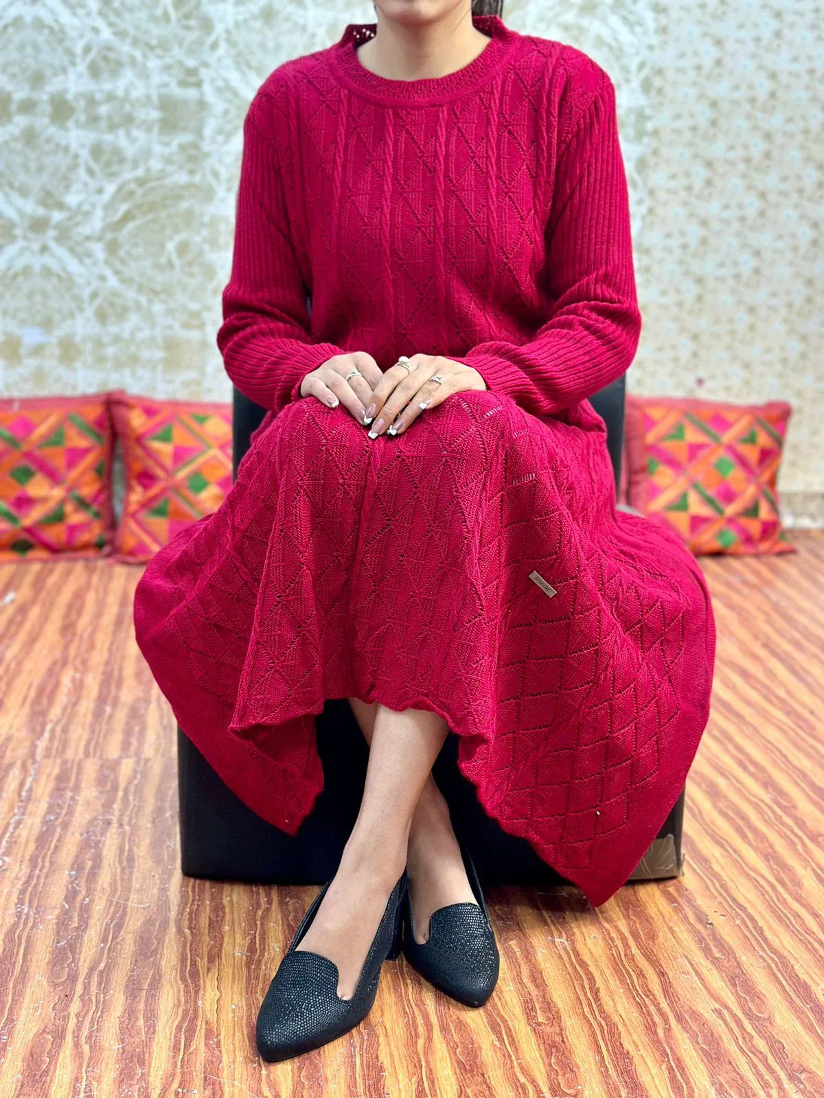 Designer Knitted Soft Woolen Chic Dress 44