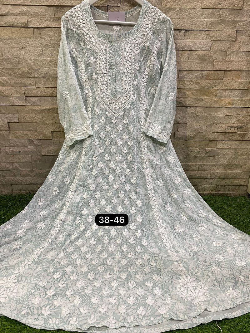 Beautiful Designer Chikankari Georgette Chiffon  Printed Long Gowns
