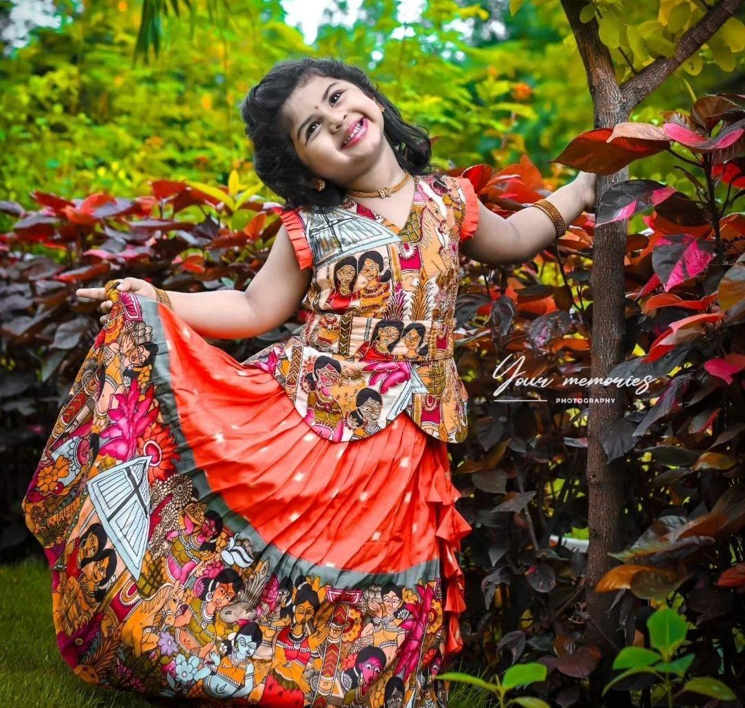 Beautifully Stitched Kalamkari Printed Sequins Kids Dress