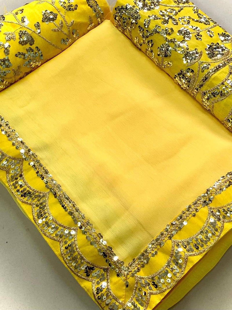 Beautiful Designer Moss Chiffon Saree