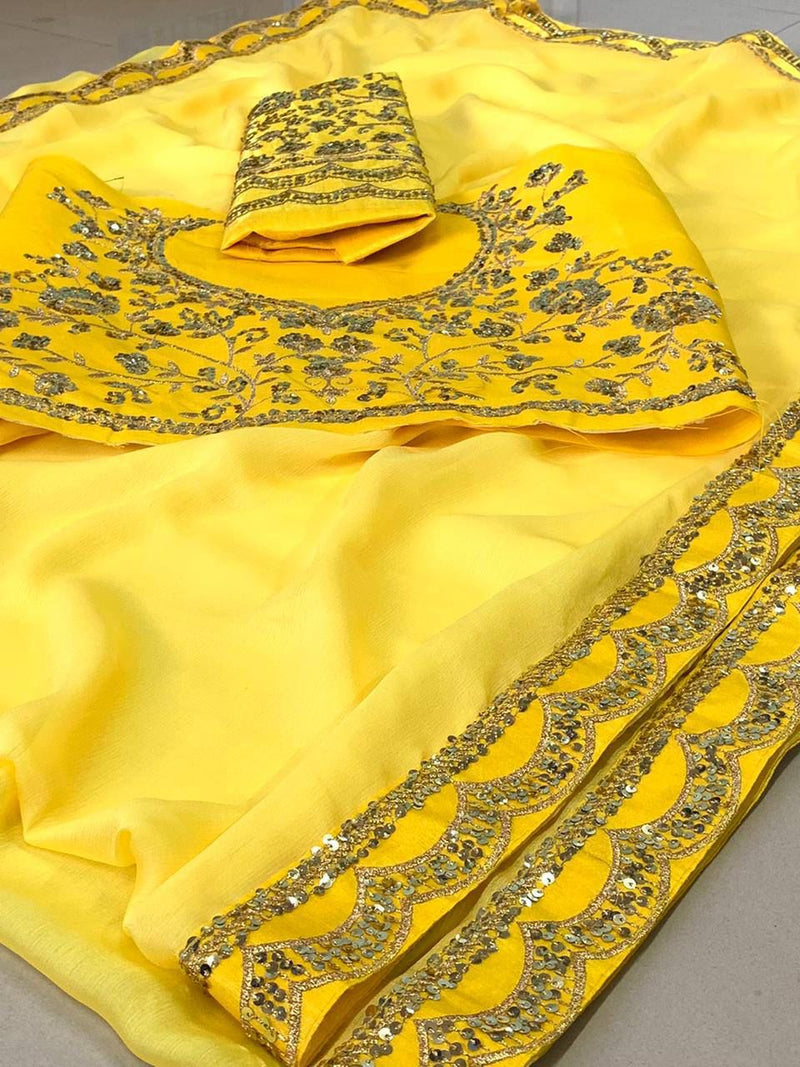 Beautiful Designer Moss Chiffon Saree