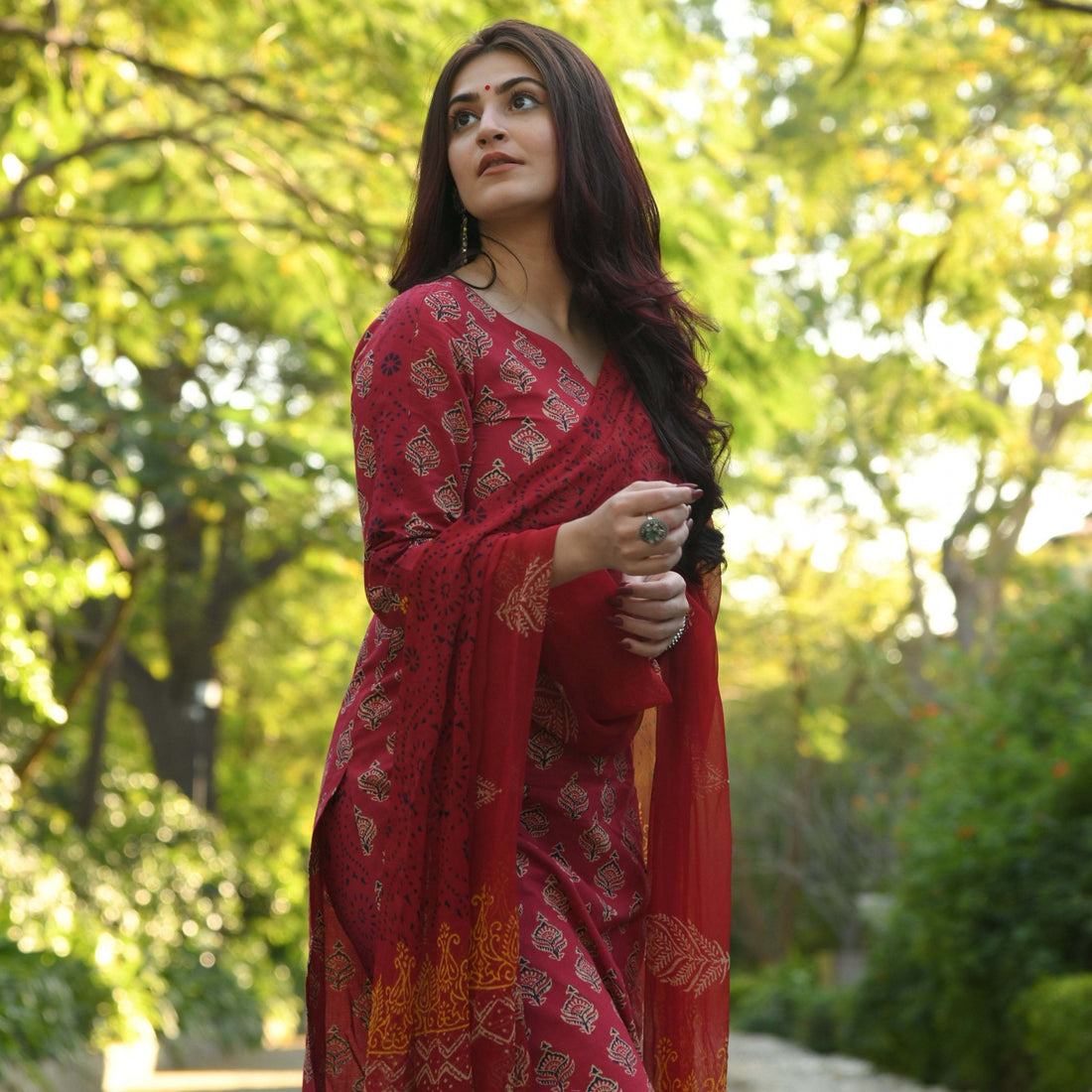 Beautiful Women's Berry Maroon Kurti Pant with Dupatta Set