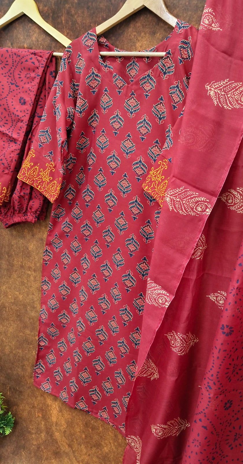 Beautiful Women's Berry Maroon Kurti Pant with Dupatta Set