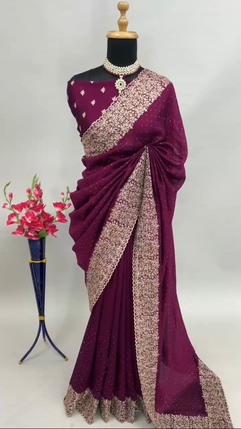 Beautiful Designer Georgette Vichitra Zari Saree