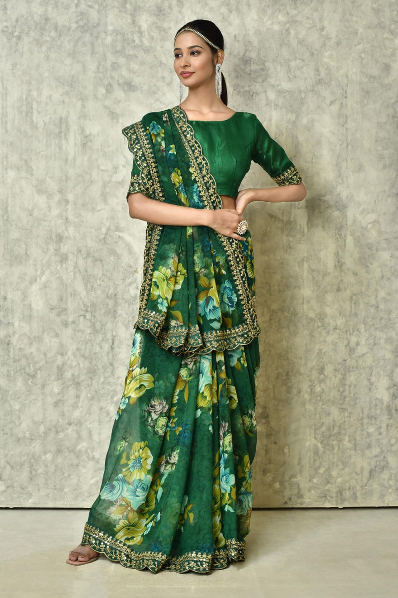 Beautiful Designer Georgette Chiffon Flower Print Saree