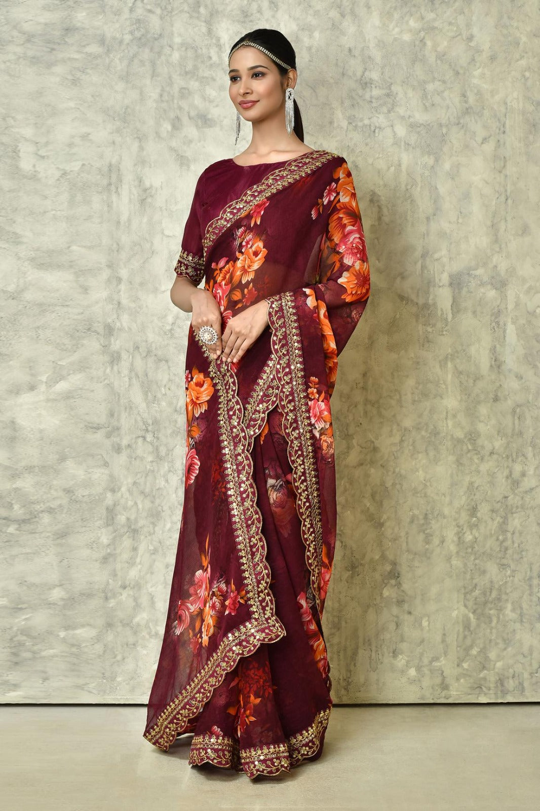 Beautiful Designer Georgette Chiffon Flower Print Saree