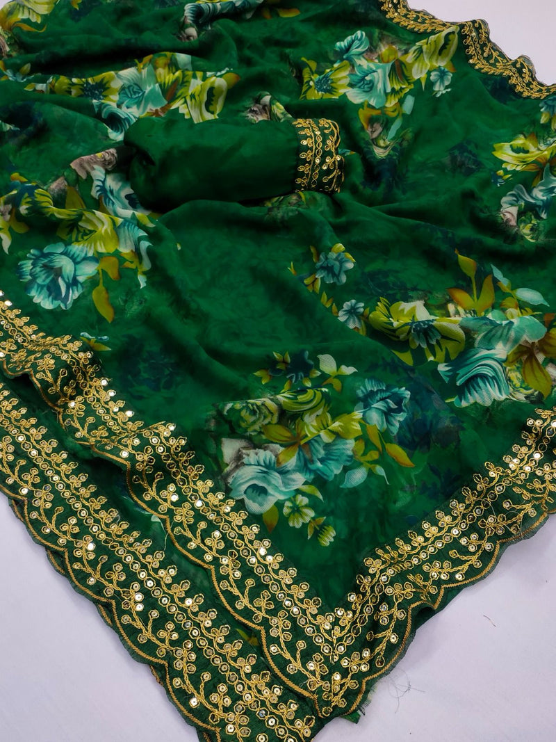 Beautiful Designer Georgette Chiffon Flower Print Saree