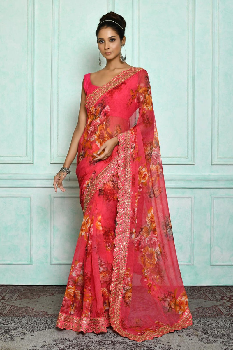 Beautiful Designer Georgette Chiffon Flower Print Saree