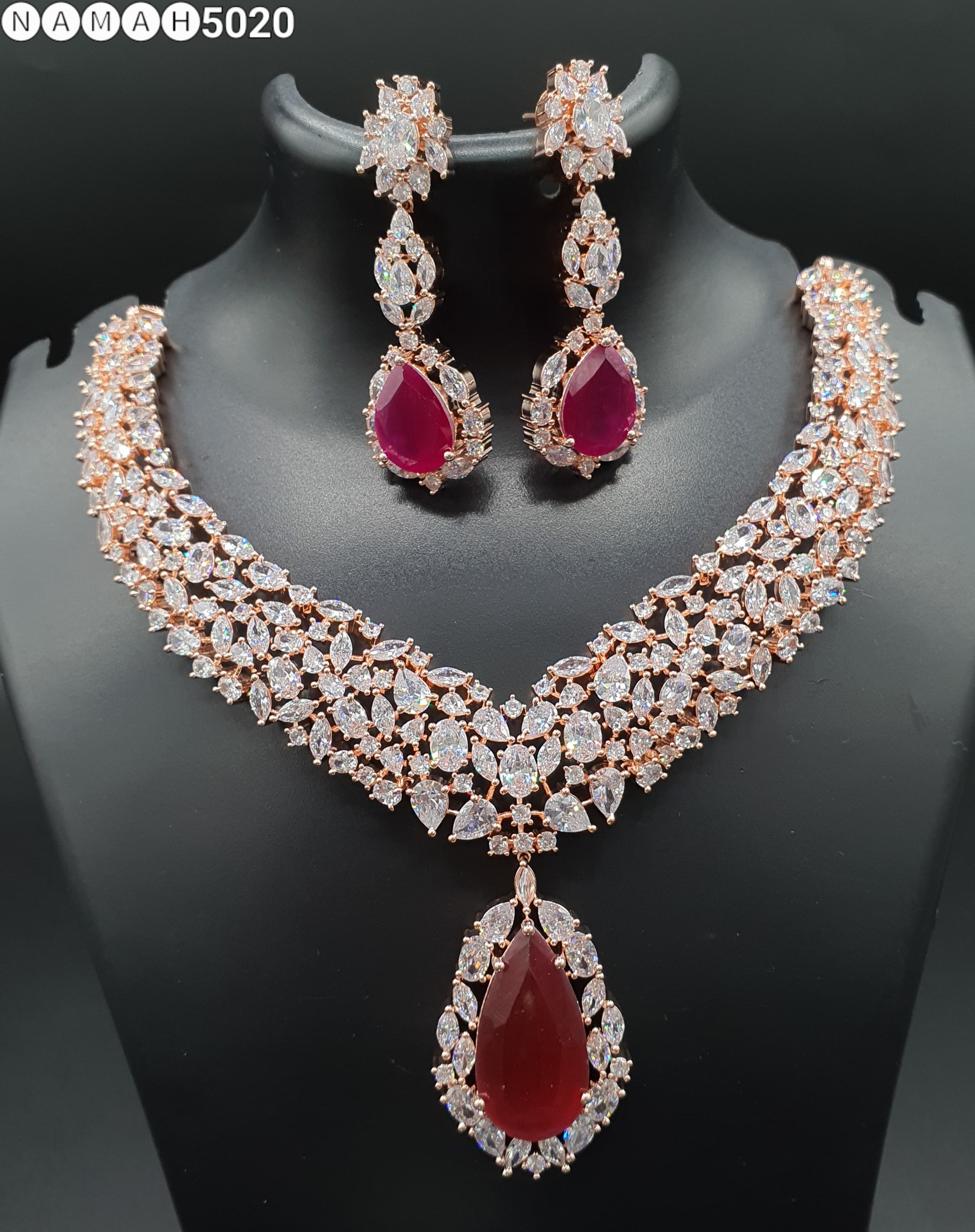 Beautiful American Diamond Antique Stone Necklace with Earrings Jewellery
