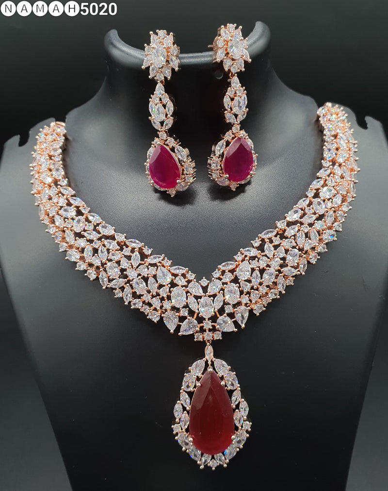 Beautiful American Diamond Antique Stone Necklace with Earrings Jewellery