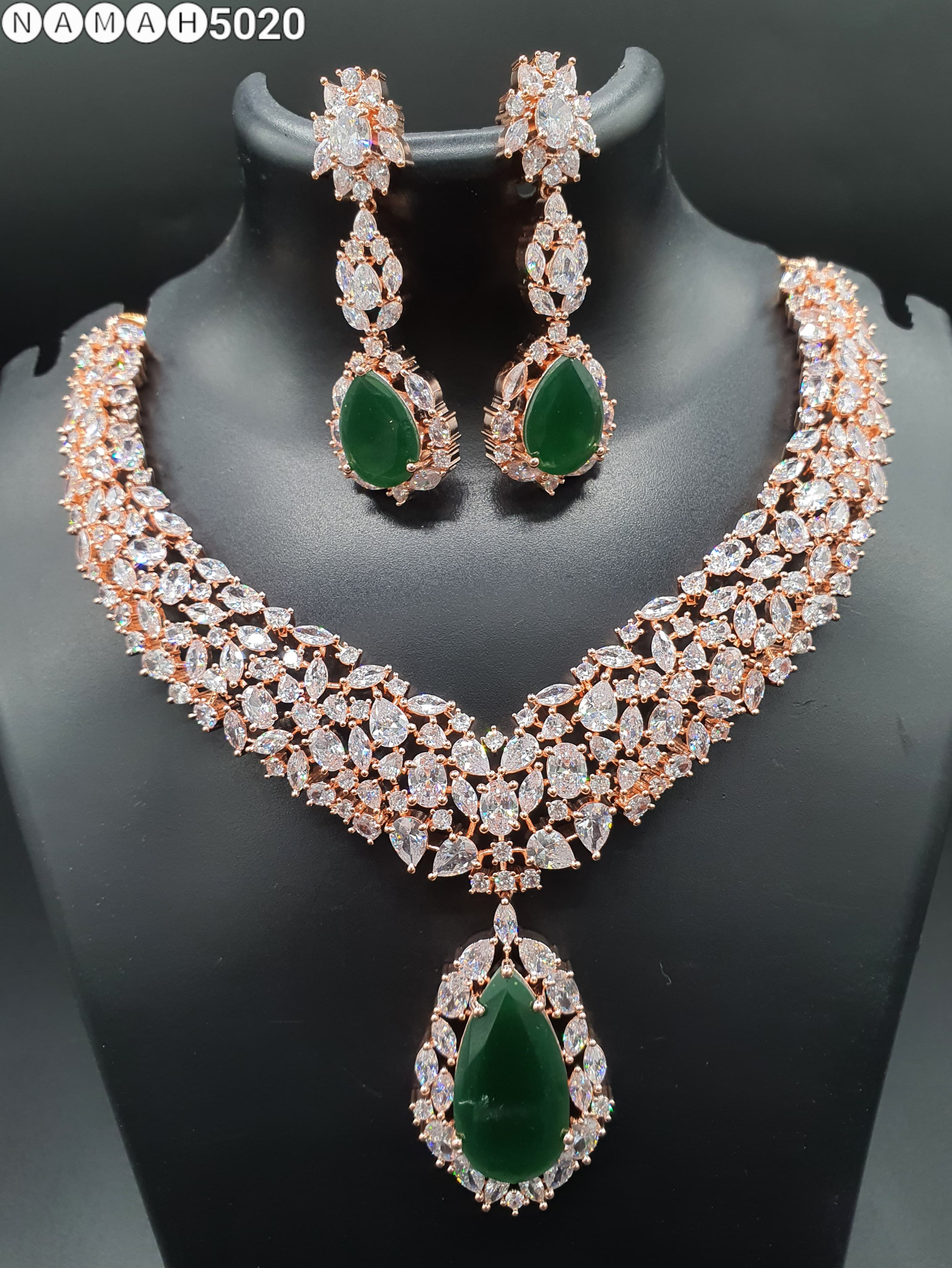 Beautiful American Diamond Antique Stone Necklace with Earrings Jewellery