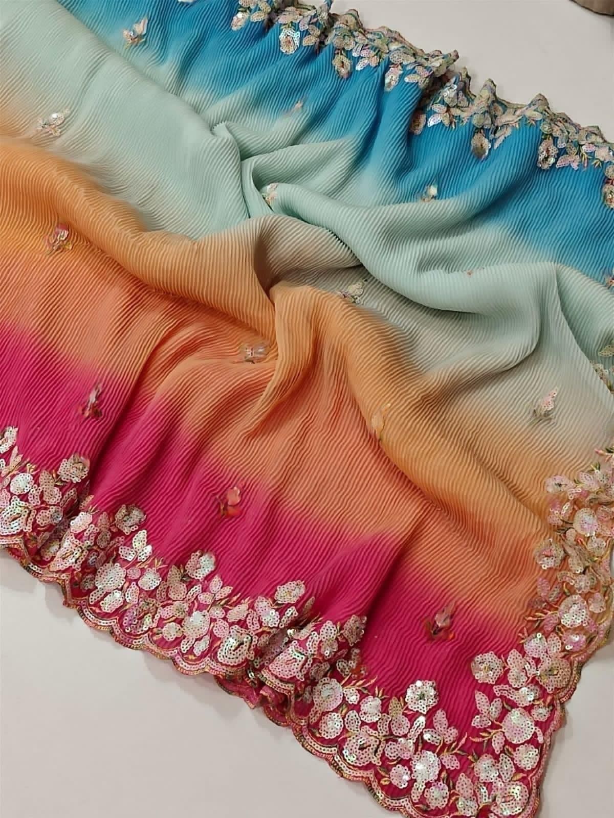 Beautiful Designer Soft Crush Multi Color Georgette Saree