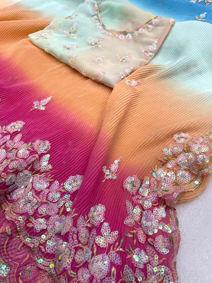 Beautiful Designer Soft Crush Multi Color Georgette Saree