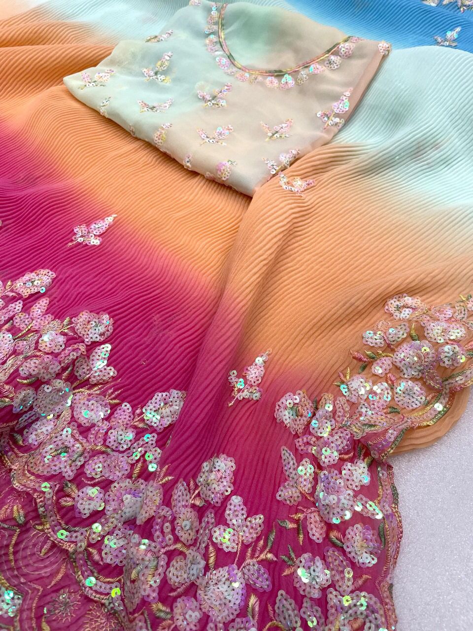 Beautiful Designer Soft Crush Multi Color Georgette Saree