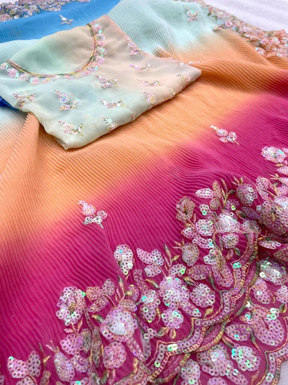 Beautiful Designer Soft Crush Multi Color Georgette Saree