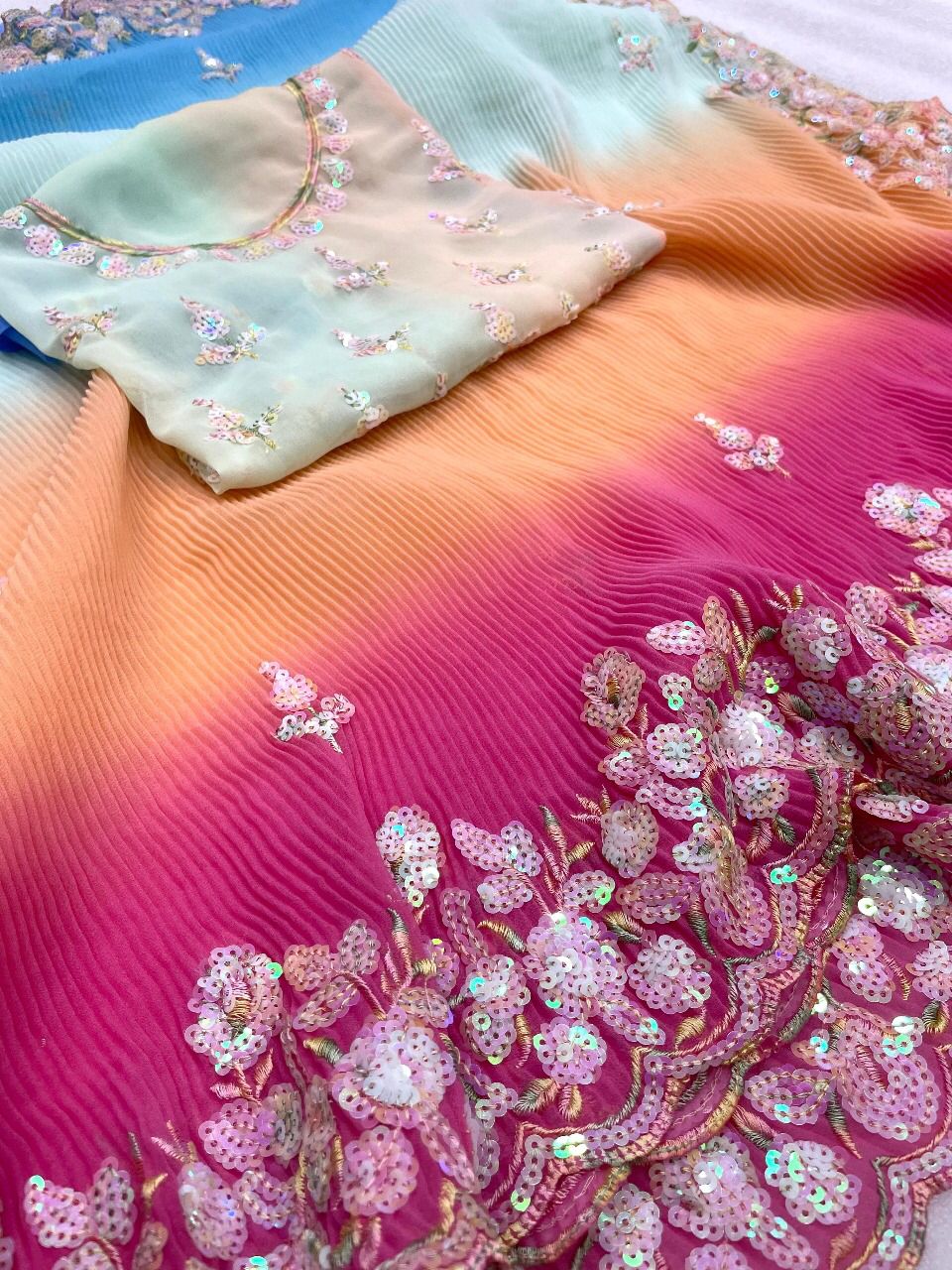 Beautiful Designer Soft Crush Multi Color Georgette Saree