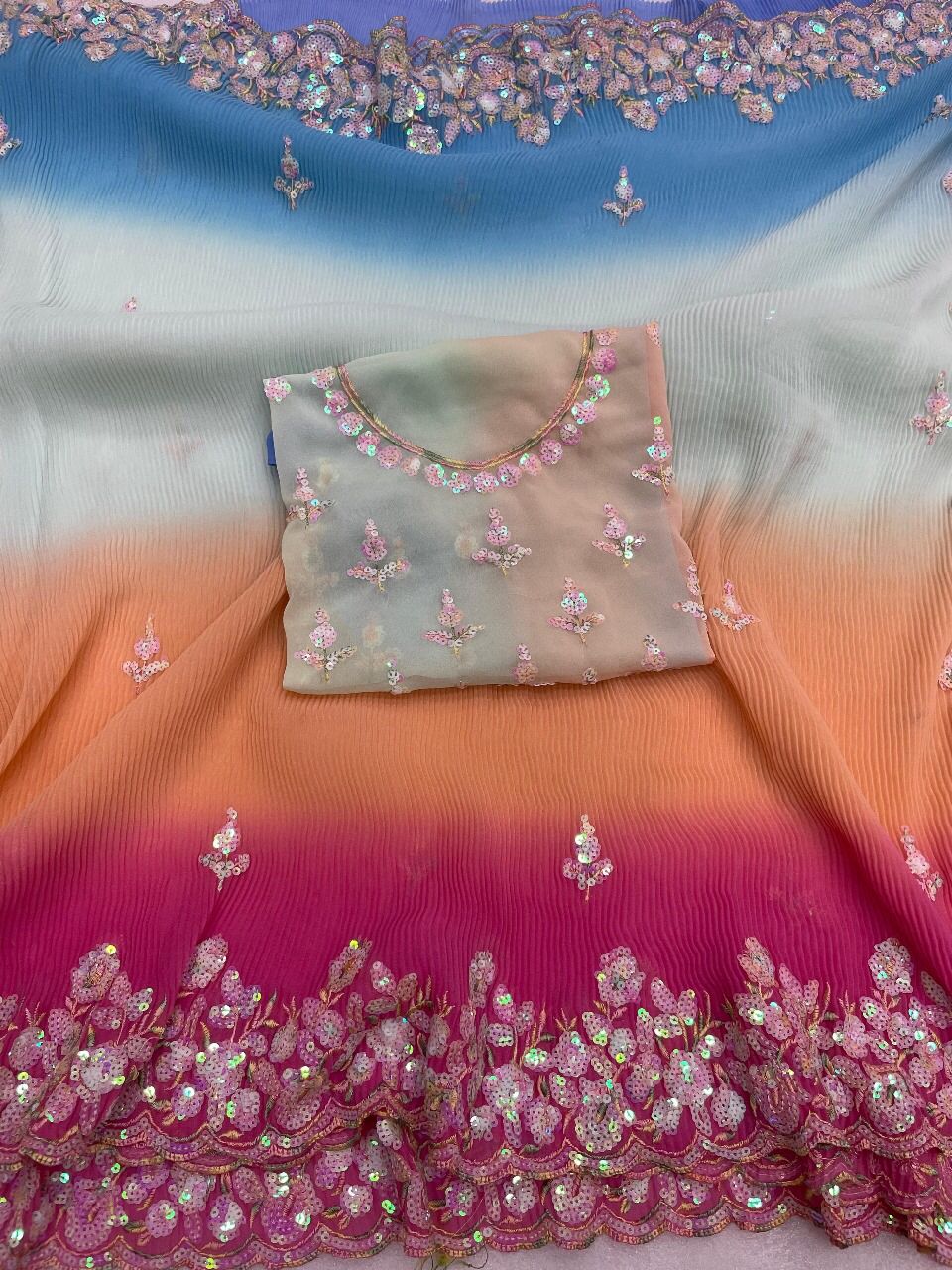 Beautiful Designer Soft Crush Multi Color Georgette Saree